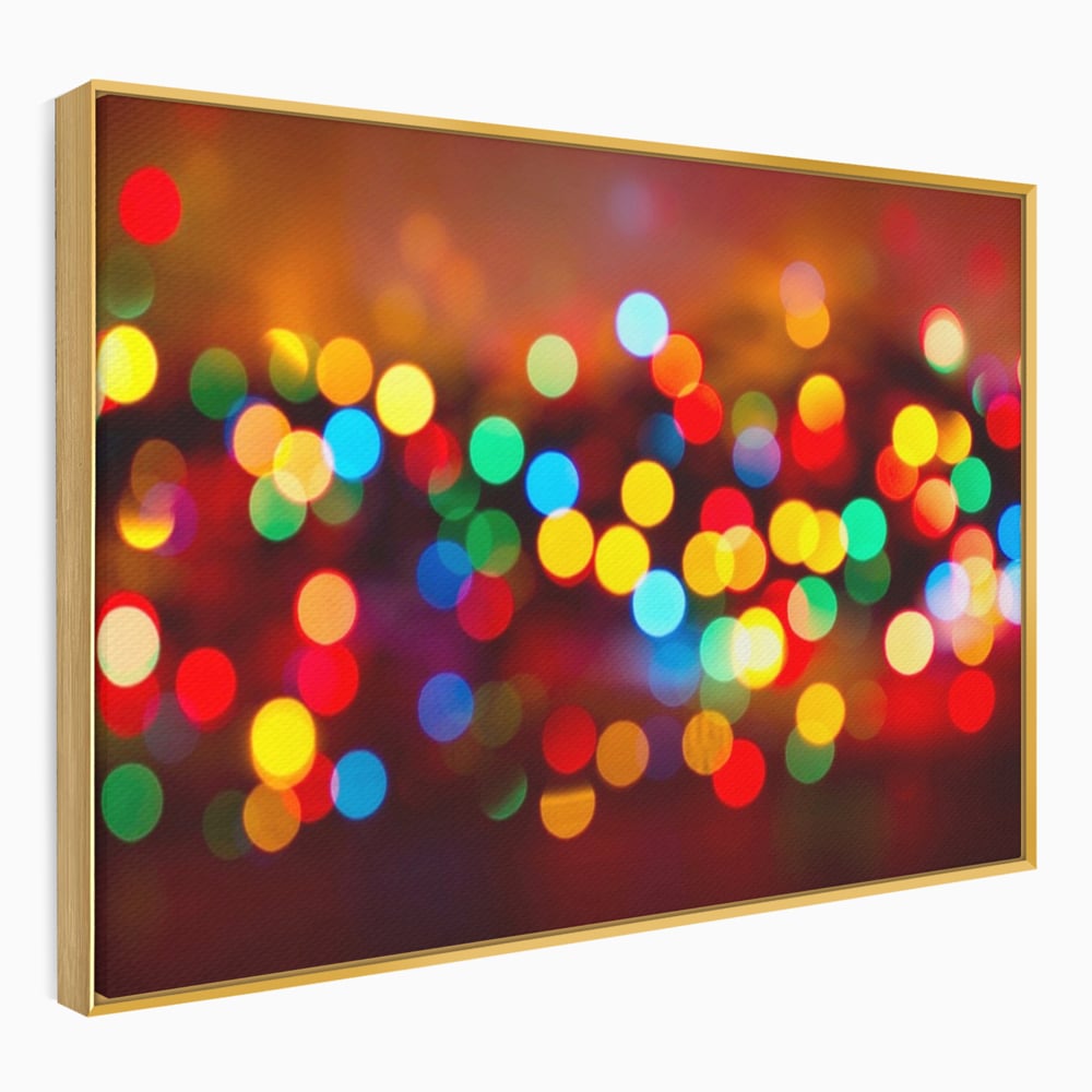 Tablou canvas cu tablou canvas cu lumini bokeh, in rama de aluminiu auriu